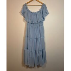 Ethereal Cottagecore Ruffle Tiered Maxi Dress Women XXL Light Blue